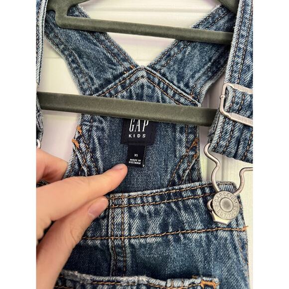 GAP Kids Loose Fitting Distressed Medium Wash Denim Overalls - Picture 7 of 8
